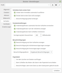 Shutter Einstellungen Autostart