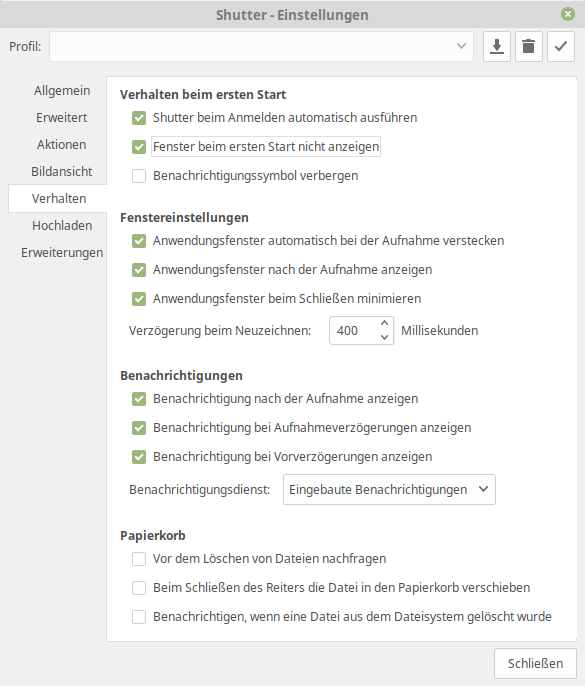 Shutter Einstellungen Autostart